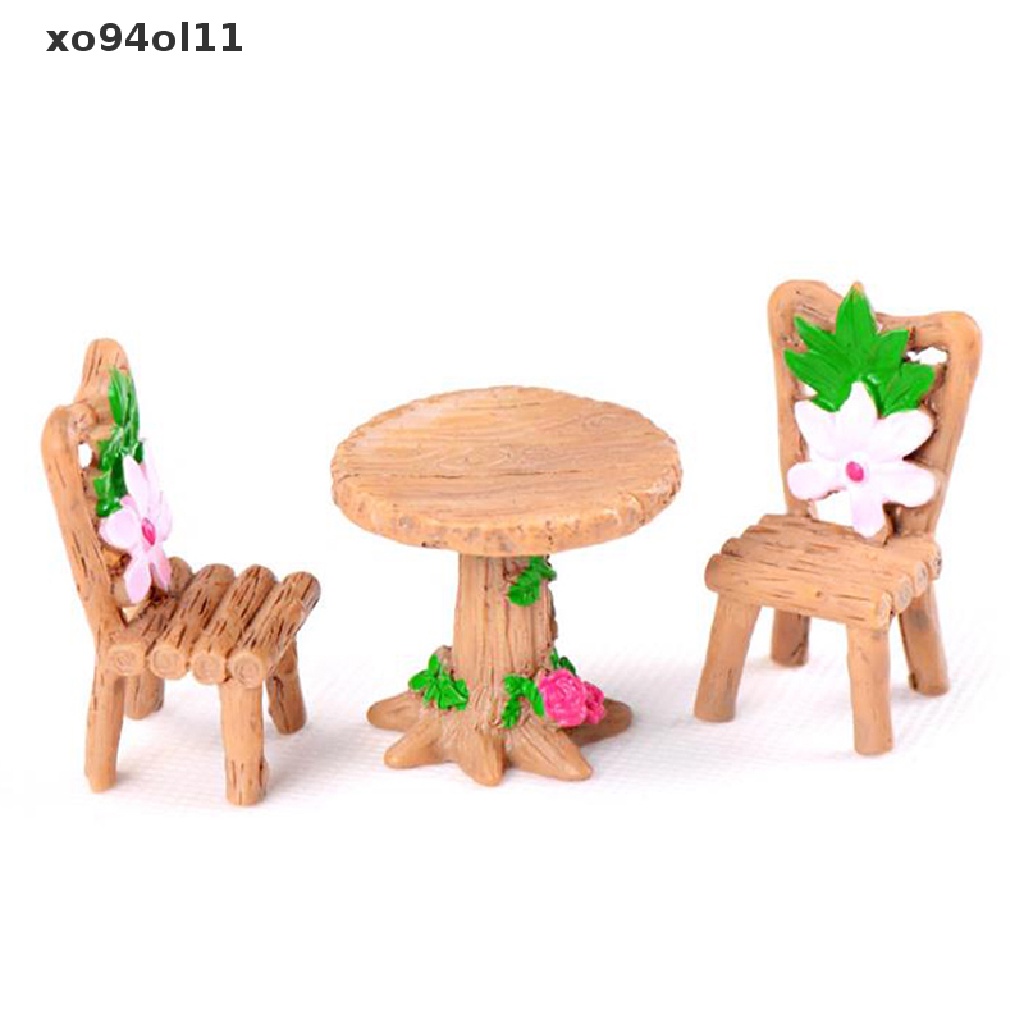 Xo 3Pcs Resin Bunga Meja Kursi Miniatur Taman Lanskap Dekorasi Rumah Boneka OL