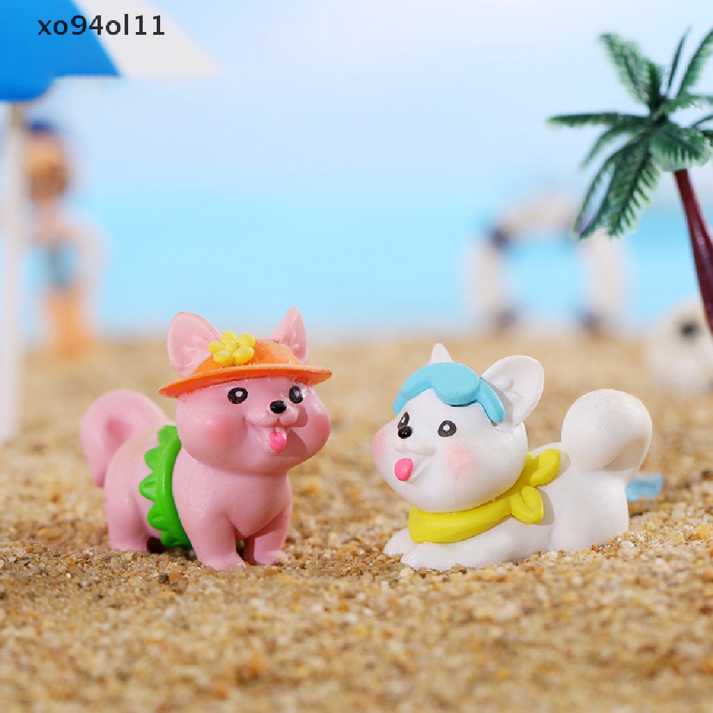 Xo Kreatif Miniatur Anjing Pantai Miniatur Pot Bunga Dekorasi Rumah Boneka Hewan Lucu Kartun Resin Decor Ornamen OL