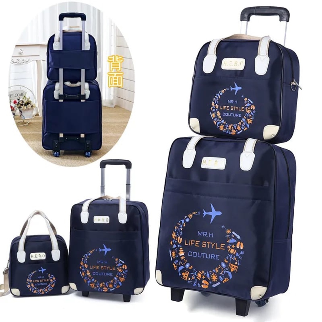 Tas Troli 2 Buah / Set Tas Tangan Travel Kabin / Set Bagasi Portable Trolley Travel Bag