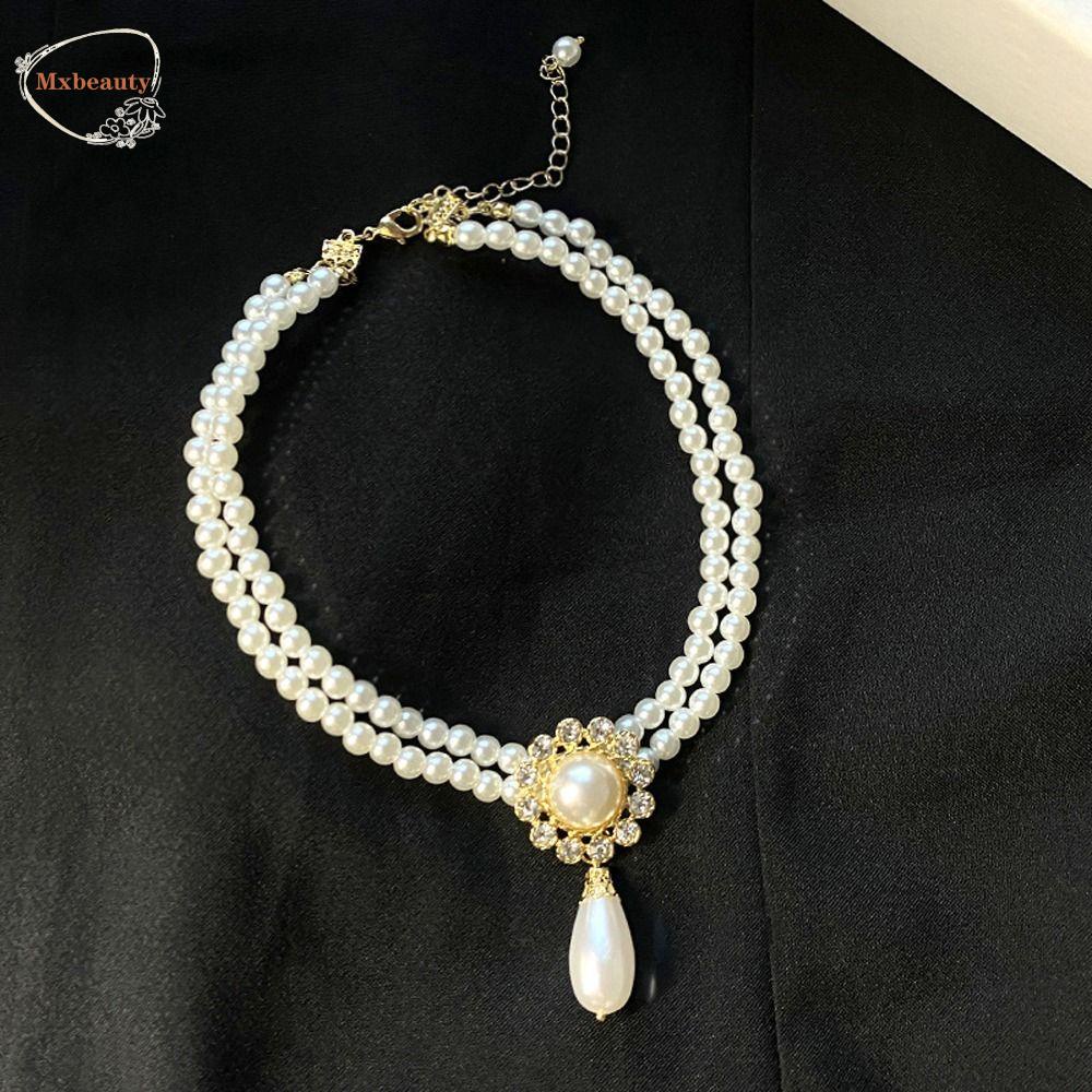 Mxbeauty Wanita Vintage Kalung Elegan Manis Halus Mutiara Rantai Klavikula Hadiah Ulang Tahun Double Layer Gadis Indah Choker