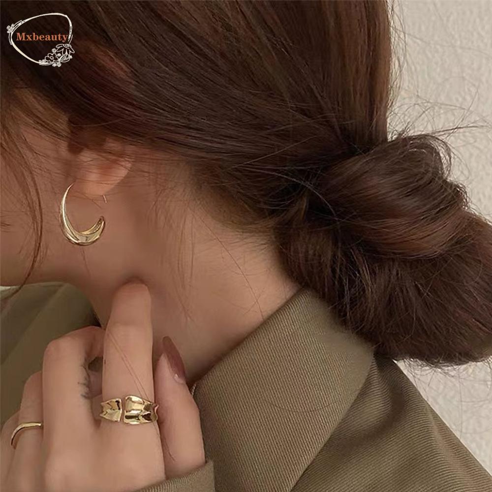Mxbeauty C Bentuk Anting Wanita Trendi Lingkaran Berlapis Emas Kepribadian Temperamen Ear Hook
