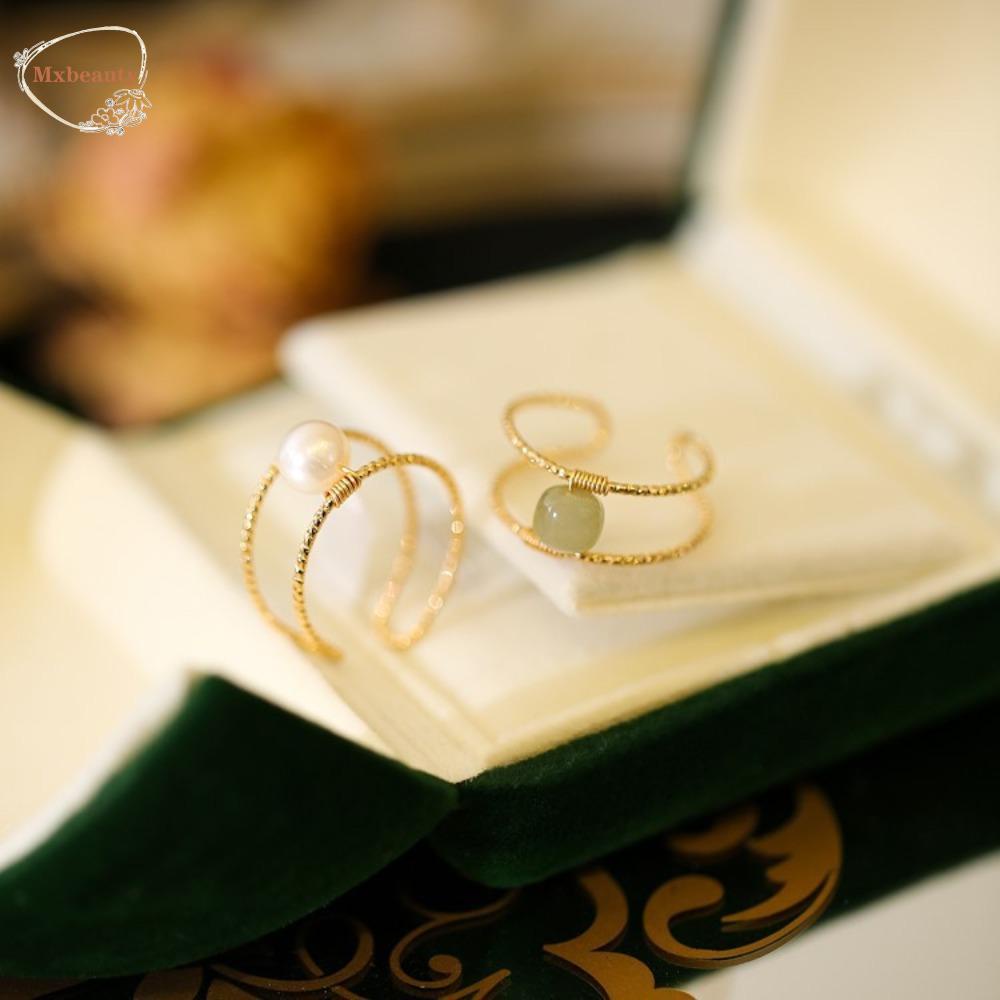 Mxbeauty Cincin Giok Fashion Retro Mutiara Hadiah Pesta Perempuan Pria Tembaga Terbuka Ring