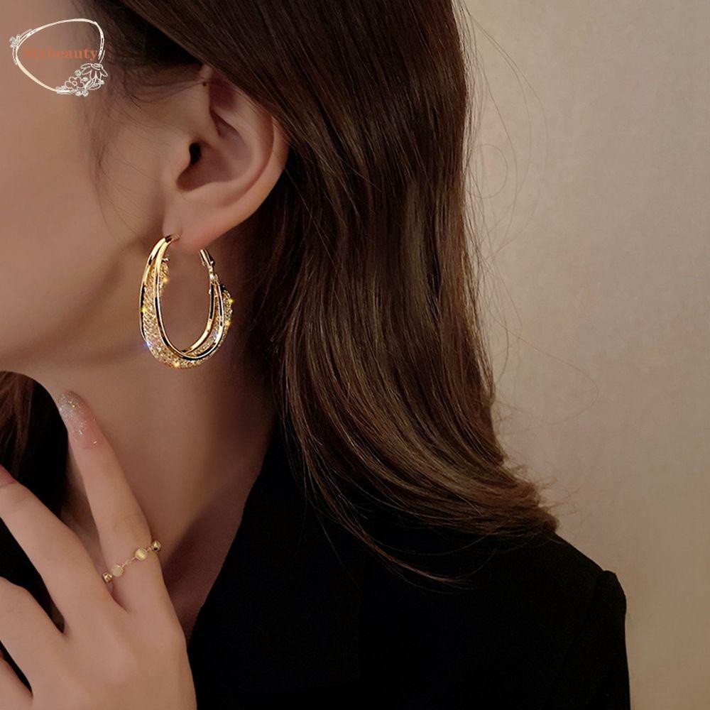 Mxbeauty Logam Anting Hoop Wanita Indah Geometri Lingkaran Besar Berbentuk C Anting Kristal Anting Perempuan