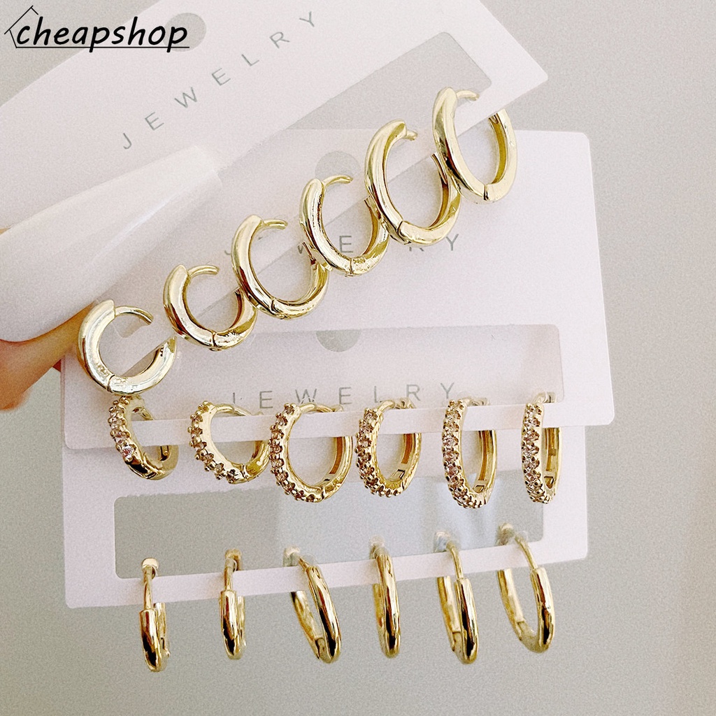 Ifyou Set Anting Hoop Zirkon Vintage Elegan Anting Emas Sederhana Untuk Wanita Fashion Aksesoris Perhiasan