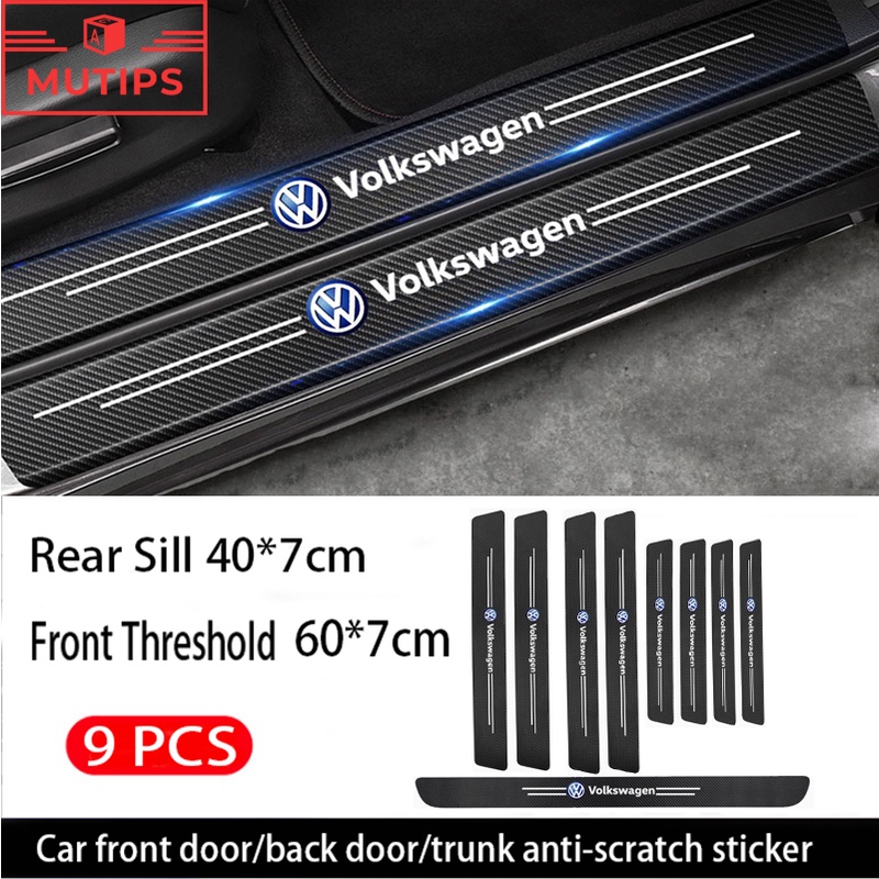 Volkswagen 9Pcs Stiker Pintu Mobil Carbon Fiber Sill Protection Auto Anti Gores Anti Slip Untuk Allspace Golf Scirocco Polo T-cross Tiguan