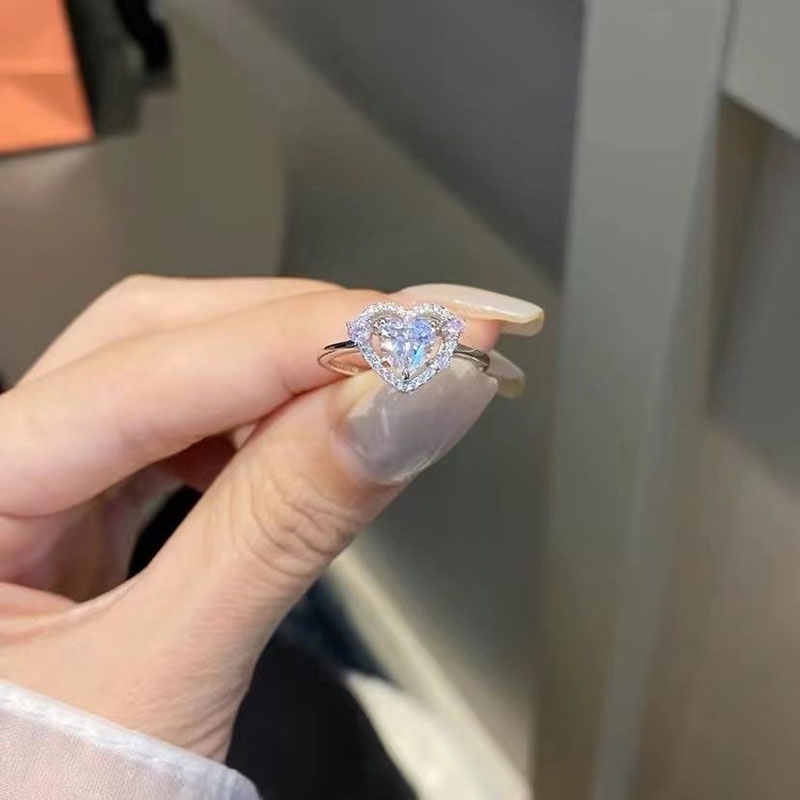 Cincin Geometris Hati Bahan alloy Berlian Imitasi Korea Untuk Wanita