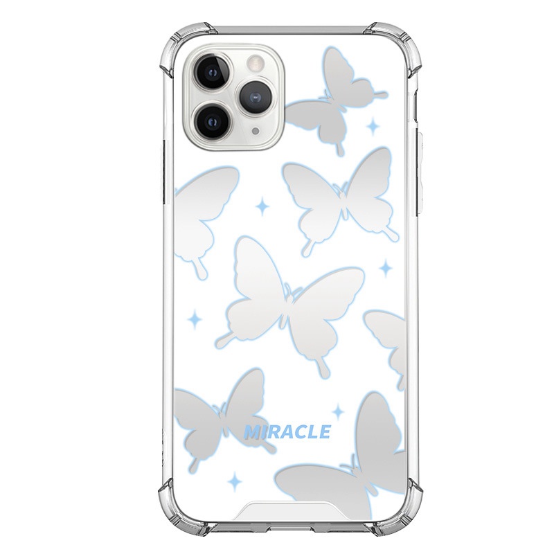 [Anti Jatuh Cermin] Pretty Silver Makeup Silikon Soft Case IPhone 6S 7 8 Plus X XR XS Max IPhone 11 12 13 14 Pro Max 14 Plus7+8+12 13 mini Untuk Wanita Cewek Pretty Butterfly