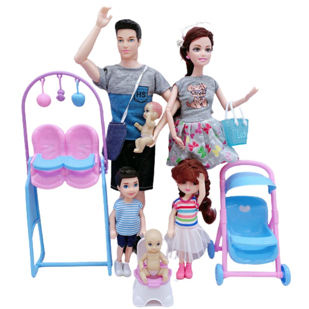 Timekey 5Pcs Boneka Pasangan Keluarga Ibu Hamil Doll Stroller Bed Aksesoris Babyborn Ken &amp; Wife Mainan Anak Kids Pretend Play Mainan Untuk Anak Perempuan M5W6