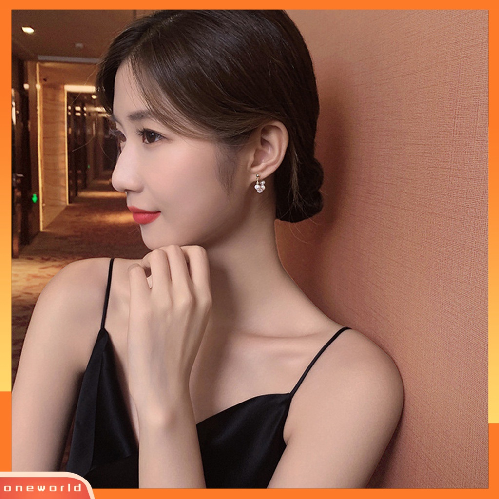 [EONE] 1pasang Ear Studs Vintage Elegan Manis Geometris Electroplating Dress Up Multi-wear Wanita Mutiara Imitasi Liontin Stud Earrings Perhiasan Untuk Pacaran