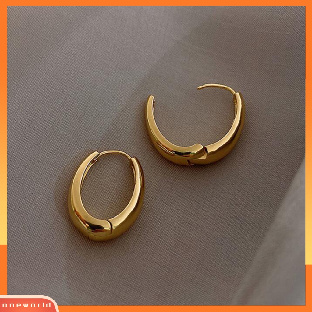 [EONE] 1pasang Anting Hoop Temperamen Besar Geometris Hadiah Emas Gaya Retro Wanita Oval Anting Fashion Perhiasan