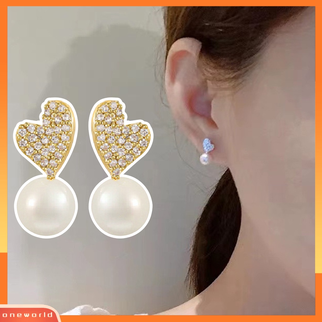 [EONE] 1pasang Ear Studs Dainty Elegan Gaya Perancis Temperamen Retro Hadiah Mini High Gloss Mutiara Imitasi Cinta Hati Wanita Anting Perhiasan Aksesoris