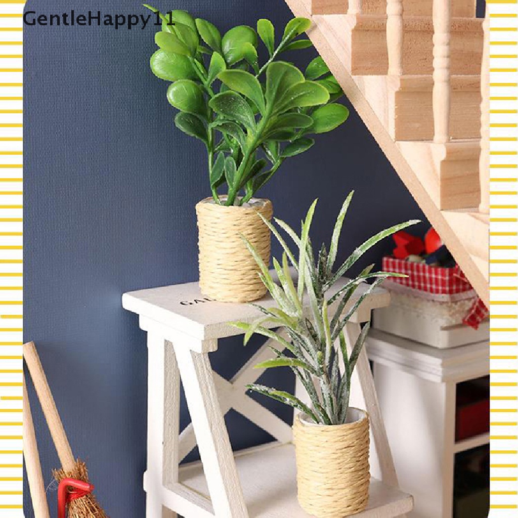 Gentlehappy 1: 12pohon Rumah Boneka Hijau Tanaman Berdaun Pot Salju Konifer Dekorasi Taman Rumah Mainan id