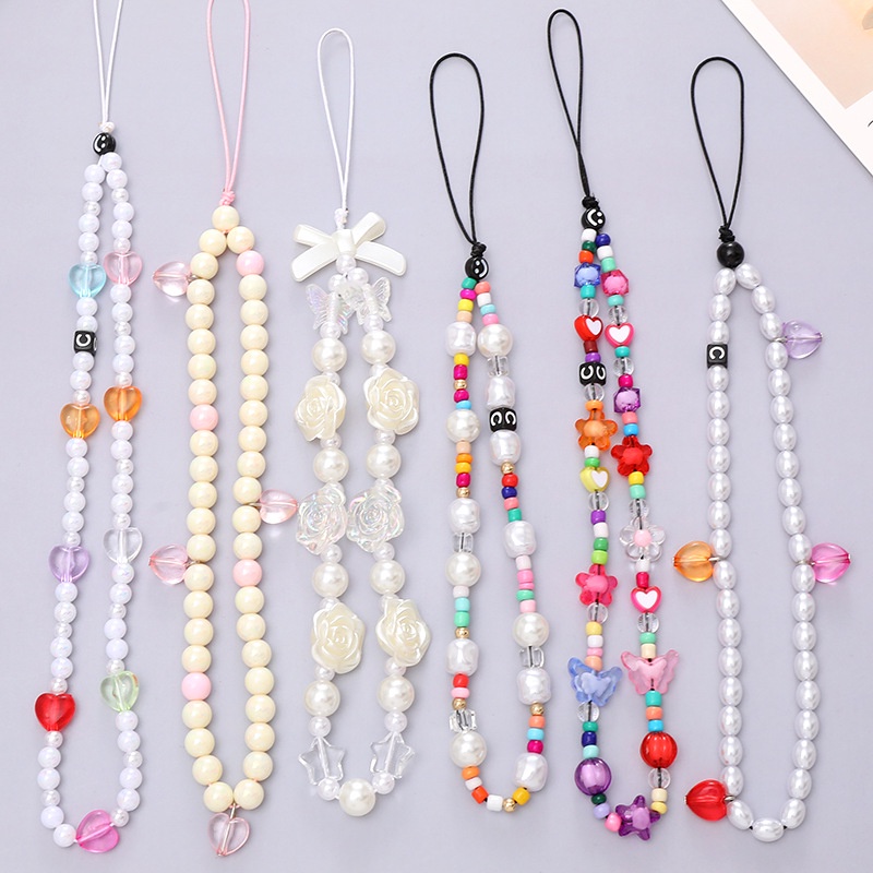 6warna INS Handmade Rantai Manik-Manik Mutiara Imitasi Universal Tali Telepon Anti Hilang Untuk Airpods1 2 3 PRO 4 6 pro4 pro6 wm01 wm02 lp40 inpods 12 13 i12 i13 Case Cover DIY