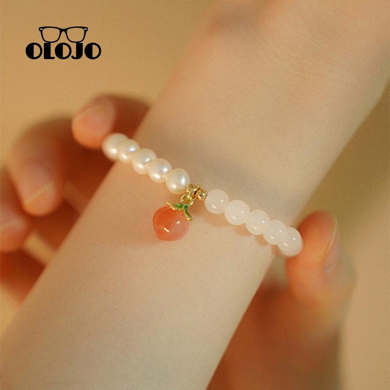 【COD】 Peach Agate Bracelet Kepribadian Sederhana Desain Lembut Gelang Dua Lapis Mutiara Splicing