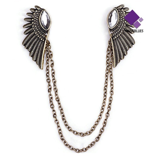 &lt; Naiveblues &gt; Retro Kerah Klip Punk Rantai Rumbai Blus Sayap Malaikat Tips Bros