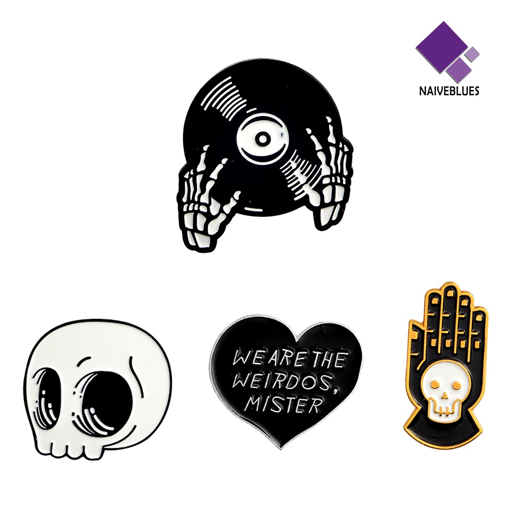&lt; Naiveblues &gt; Mode Tengkorak Kepala Disc Tangan Jantung Halloween Pin Kulit Denim