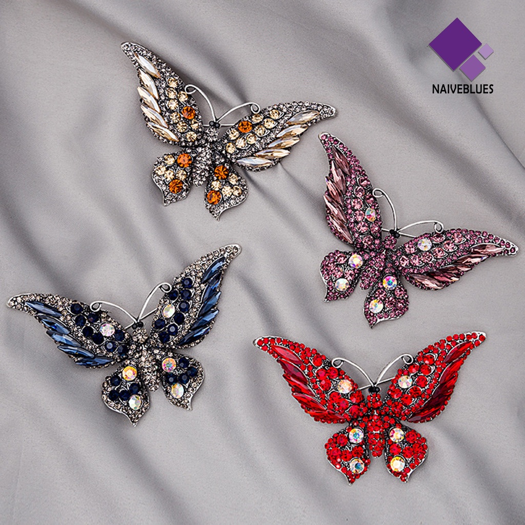 &lt; Naiveblues &gt; Bentuk Kupu-Kupu Hidup Kerah Pin Alloy Berlian Imitasi Lencana Bros Pin Klip