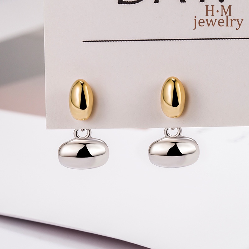 S925 Perak2023Warna Kontras Sederhana Baru Little Golden Beans Ear Studs High Sense Frosty Style Earrings