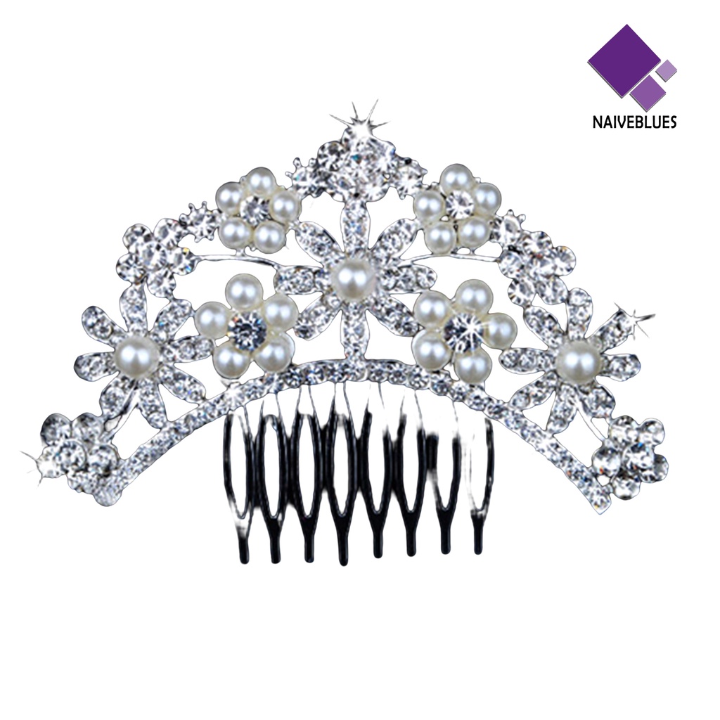 &lt; Naiveblues &gt; Wanita Pernikahan Bunga Berlian Imitasi Mutiara Imitasi Rambut Bridal Rambut Sisir