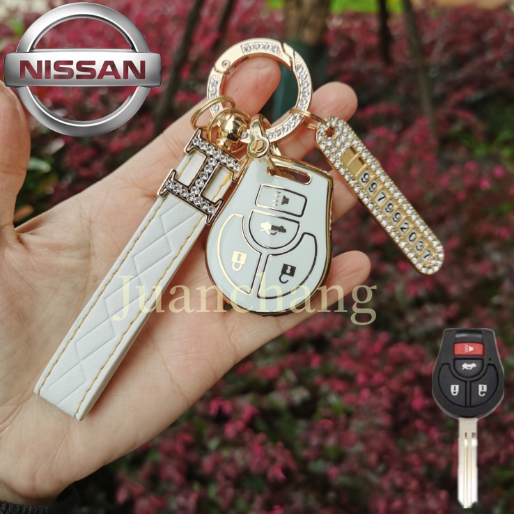 Fob Case Kunci Mobil TPU Dengan Plat Nomor Gantungan Kunci Untuk Nissan Livina March Sunny Sylphy Tiida Luxury Gold Edge Edition Pelindung Shell