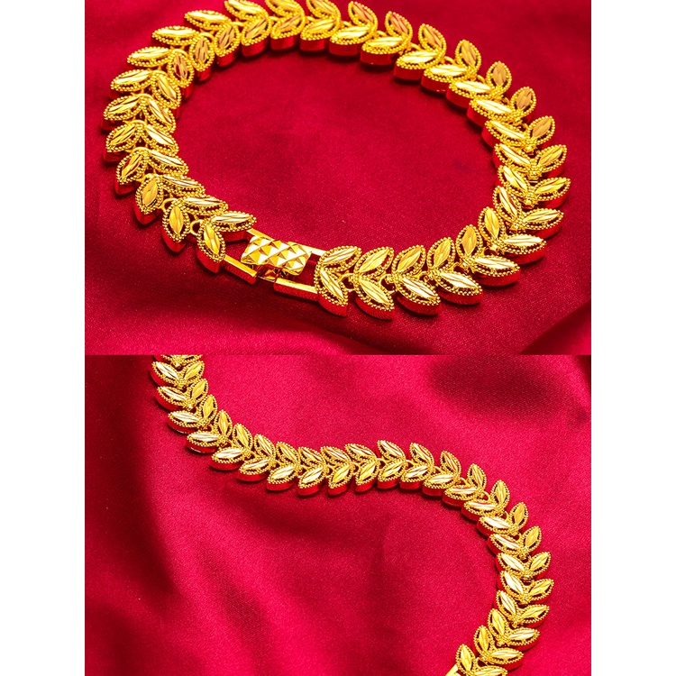 Goldkingdom Perhiasan Fashion 24K Bangkok Aksesoris Ready Stock Wanita Bertepi Lebar 12mm Gelang Daun Telinga Gelang Berlapis Emas Mendominasi