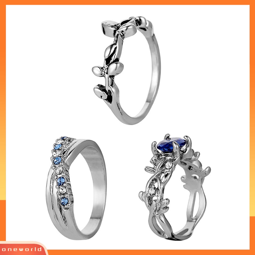 [EONE] 3pcs Wanita Cincin Bunga Perhiasan Permata Imitasi Bersinar Stackable Knuckle Rings Untuk Pesta Perjamuan Prom