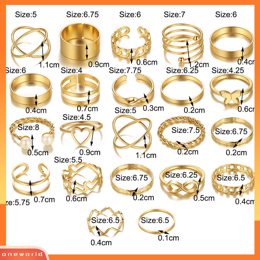 [EONE] 22pcs/set Wanita Cincin High Gloss Dipoles Hypoallergenic Aneka Paduan Hadiah Fashion Perhiasan Berongga Cinta Hati Jari Pembukaan Cincin Untuk Pesta