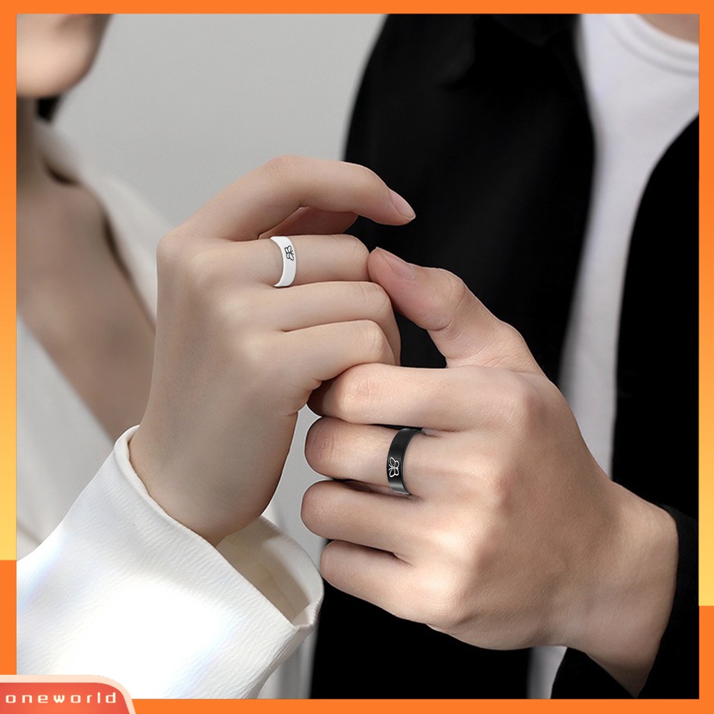 [EONE] 1pasang Cincin Pasangan Warna Kontras Temperamen Hadiah Valentine Teman Baik Lucu Berbentuk Hati Jari Cincin Untuk Anniversary
