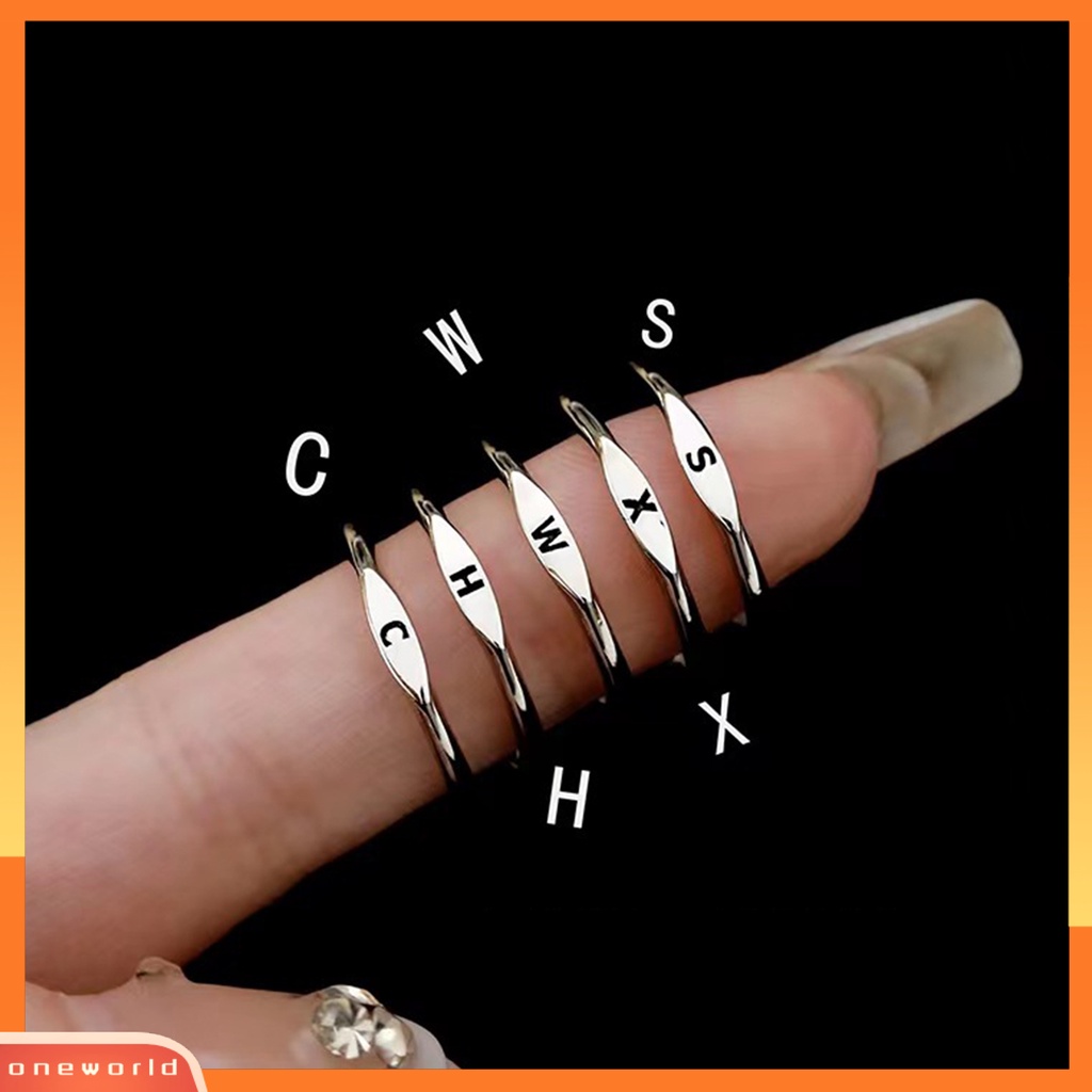 [EONE] Fashion Cincin Huruf Inggris Ukiran Pengerjaan Halus Elektroplating Hypoallergenic Permukaan Halus Menghias Elegan Fashion Minimalis Midi Cincin Bulat Wanita Perhiasan