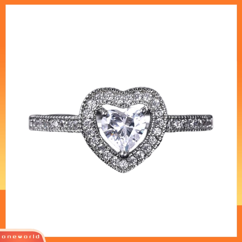 [EONE] Cincin Tunangan Berlian Imitasi Zirkon Imitasi Bertatahkan Elektroplating Geometris Mengkilap Dekorasi Perhiasan Cinta Berbentuk Hati Tembaga Wanita Jari Cincin Aksesori Pernikahan