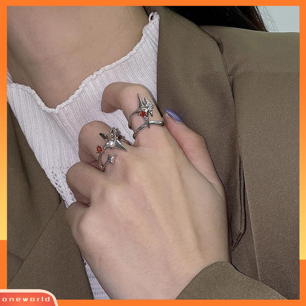 [EONE] Adjustable Multi Layer Temperamen Wanita Cincin Kreatif Spiral Salib Bintang Terbuka Cincin Perhiasan Aksesoris