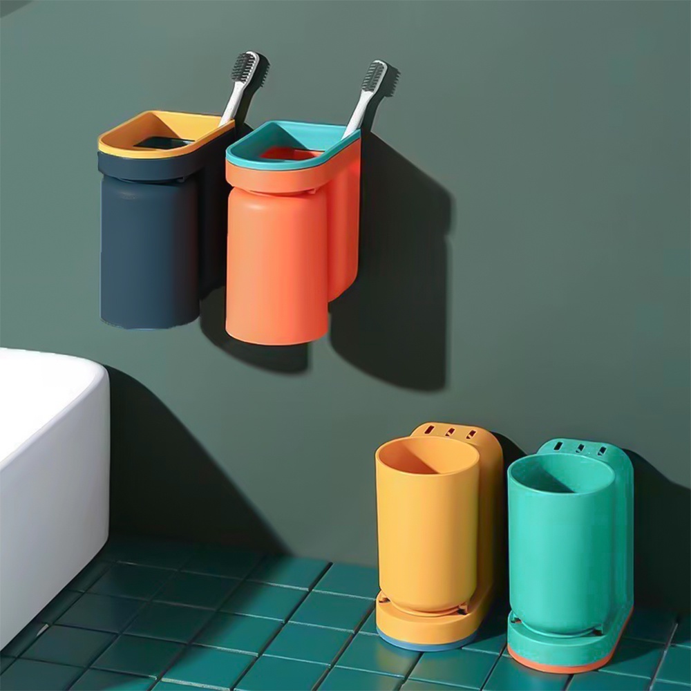 Tempat Sikat Gigi Couple Tempel Dinding/Rak Penyimpanan Odol Toilet Tidak Berlubang/Kotak Penyimpanan Kumur Hemat Tempat Untuk Kamar Mandi