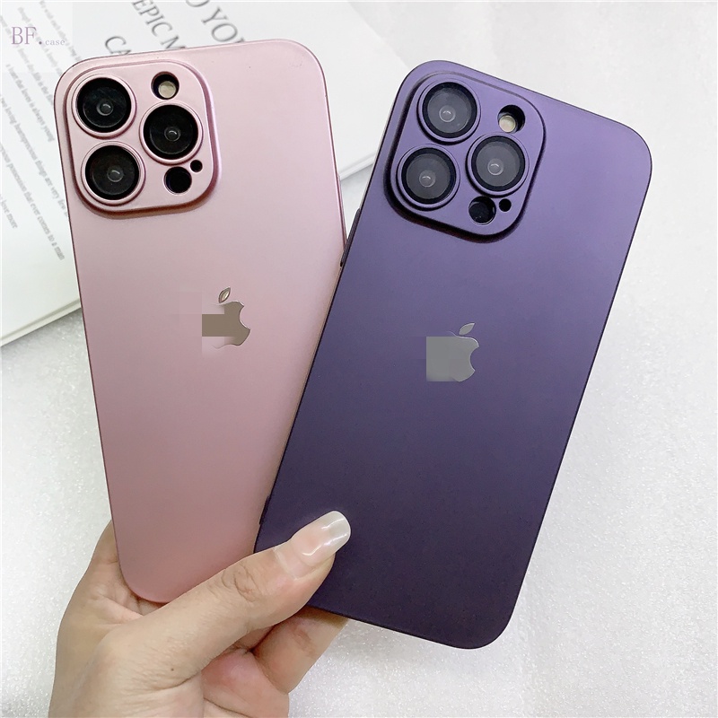 Pc Ultra-Tipis Tahan Debu Untuk IPhone Case14 13 12 11 Pro Max Perlindungan Lensa Kaca Tempered Casing Keras
