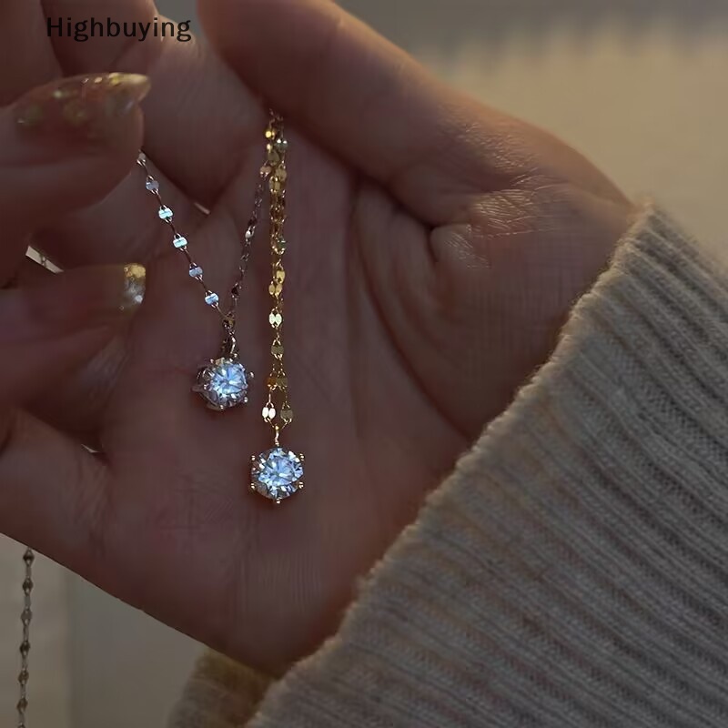 Hbid Kalung Berlian Tunggal Baru Canggih Sederhana Shiny Zircon Pendant Feminin Rantai Klavikula Perhiasan Pesta Glory