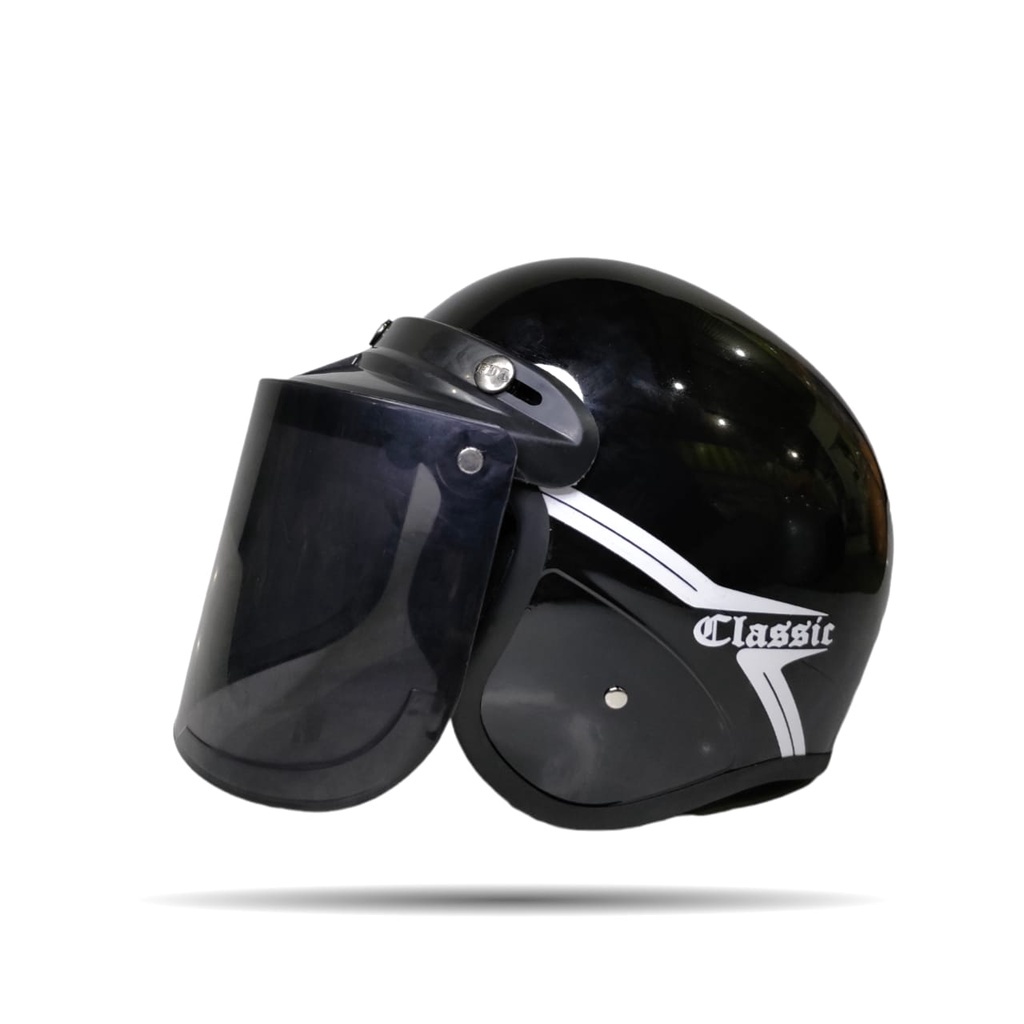 HELM CLASSIC NEO HITAM KILAP + KACA FREE PACKING BOX