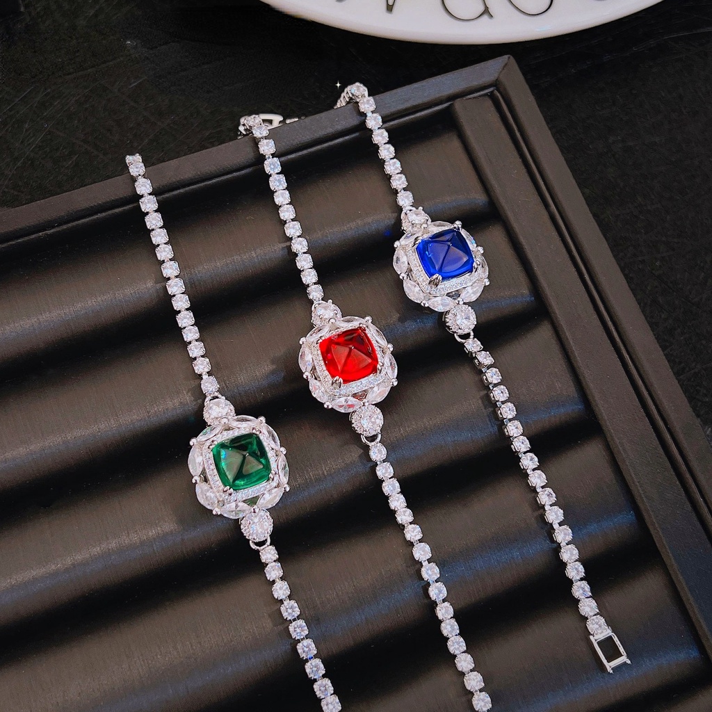 Goldkingdom Aksesoris Perhiasan Fashion Ready Stock Ruby Sugar Tower Light Mewah Colorful Treasure Gelang Royal Blue Diamond Emerald Girl