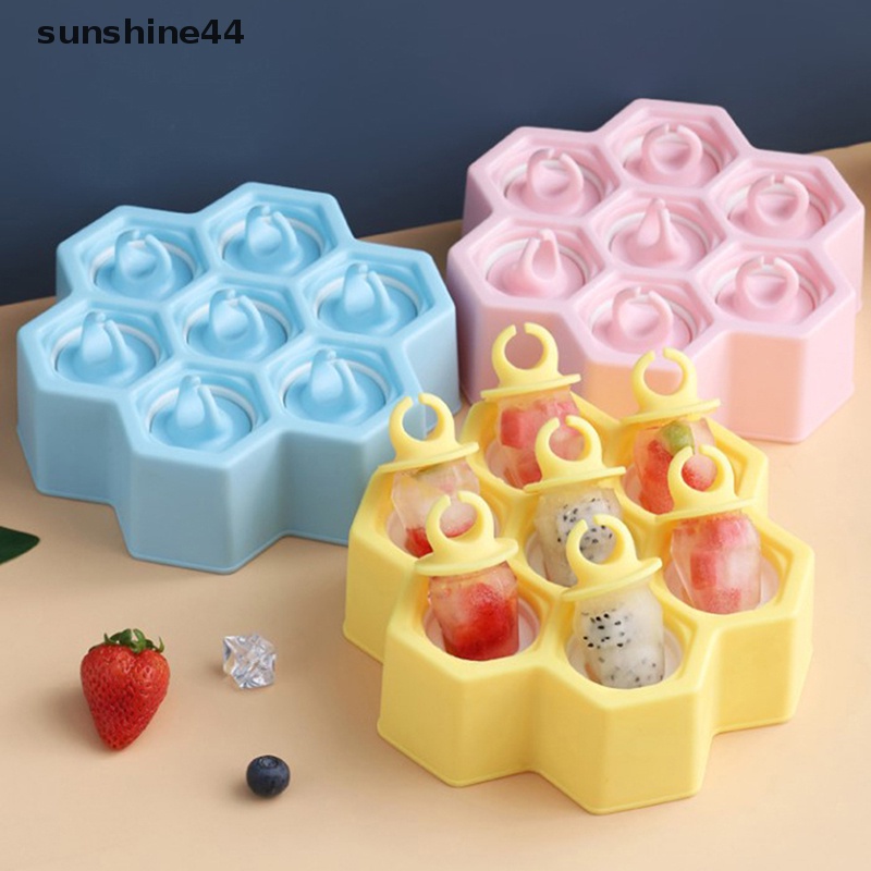 Sunshine 7rongga Honeycomb Cetakan Es Krim Silikon Ice Cream Ball Maker Dengan Handle ID