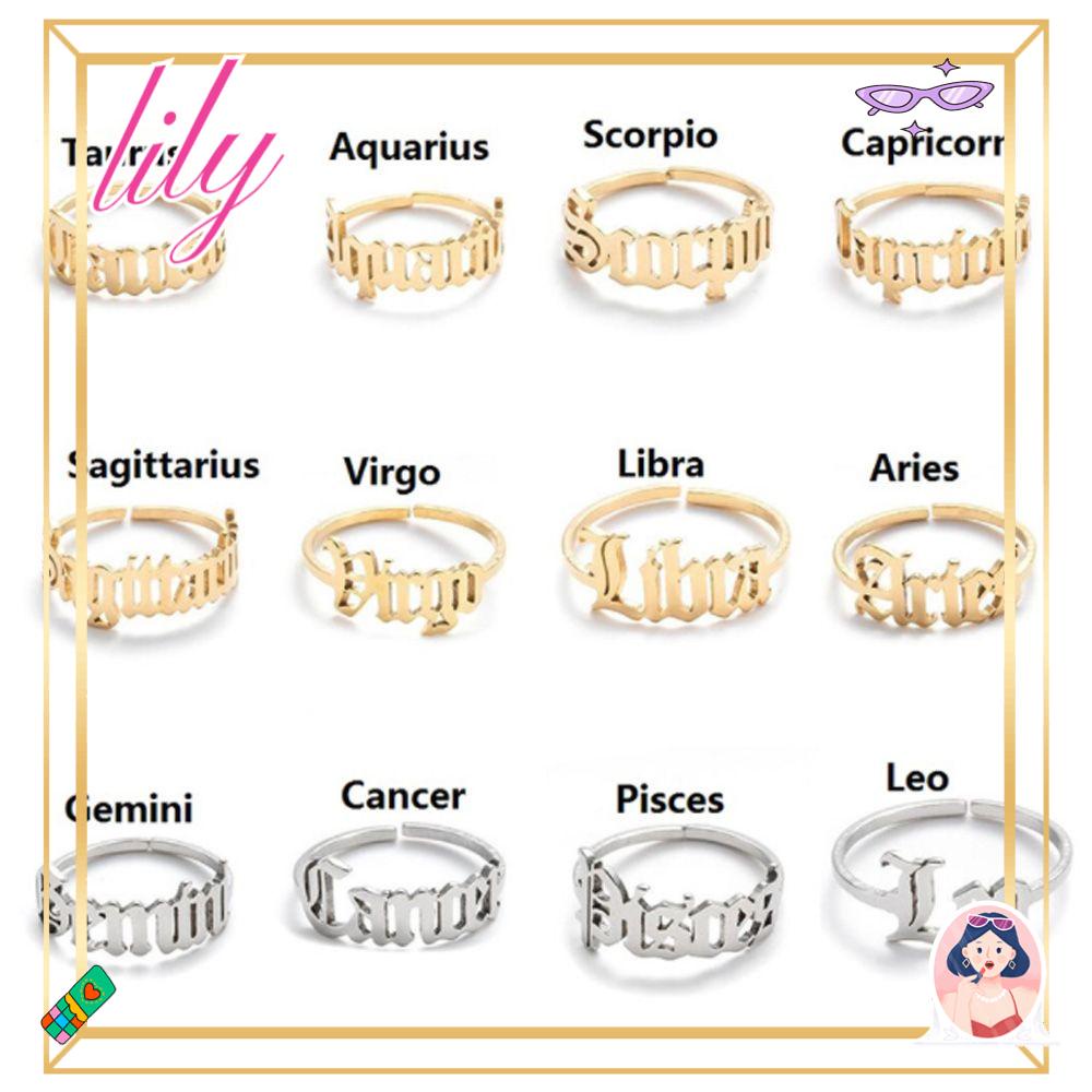 Lily Cincin Zodiak Desain Terbuka Hadiah Perhiasan Untuk Wanita Pria Huruf