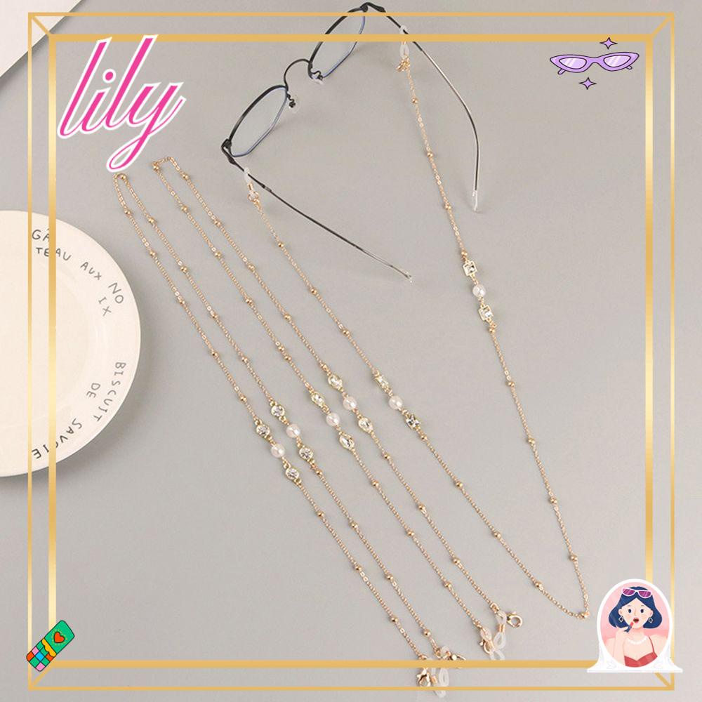 Lily Rantai Kacamata Pemegang Olahraga Luar Ruangan Mutiara Logam Sunglasses Lanyard