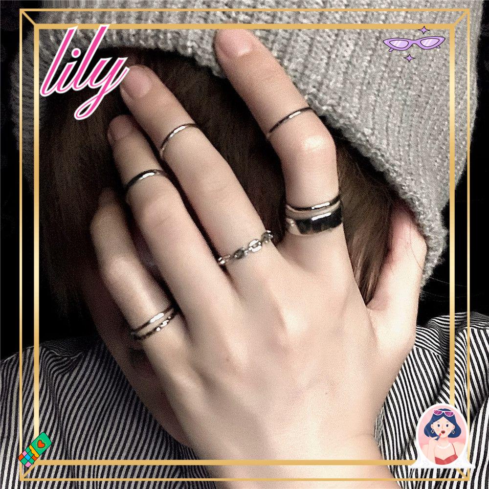 Lily 7pcs/Set Cincin Wanita Set Gadis Lady Fashion Perhiasan Bukaan Bulat