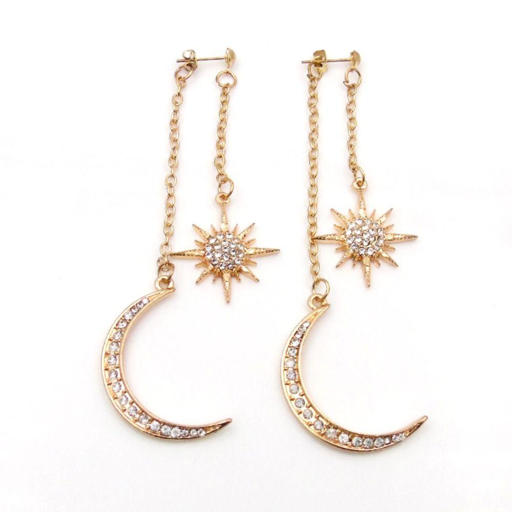 Mxbeauty Anting Bulan Bintang Shiny Golden Trendy Bohemian Berlebihan Anting Gaya Korea Klasik