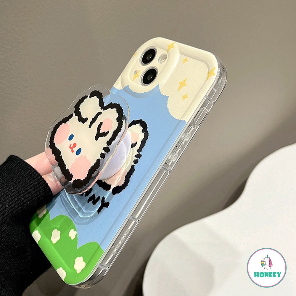 IPHONE Kawaii Retro Smile Rabbit Bracket Kartun Casing Ponsel Transparan Untuk Iphone14 13 12 11 Pro Max14 Plus Case Cute Sweet Cover