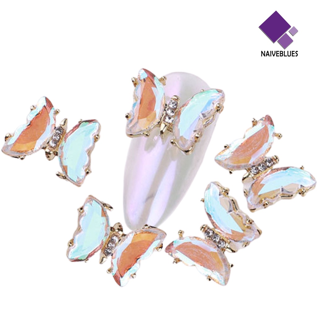 [naiveblues] 5pcs/set Kuku Kupu-Kupu Ornamen Penembus Es 3D Colorful Manicure Crystal Butterfly Beauty