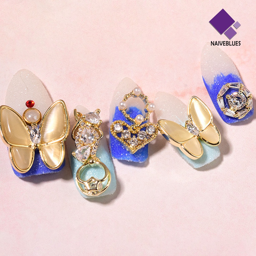 [naiveblues] Butterfly Nail Decor 3D Efek Visual Berkilau Tidak Luntur Warna Vibrant Hias Butterfly Nail