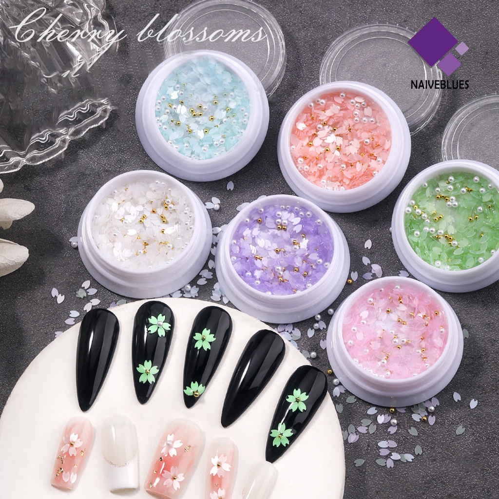 [naiveblues] 1kotak Nail Art Payet Ultra-Tipis Kelopak 3D Hias Warna Hidup Manicure Dekorasi