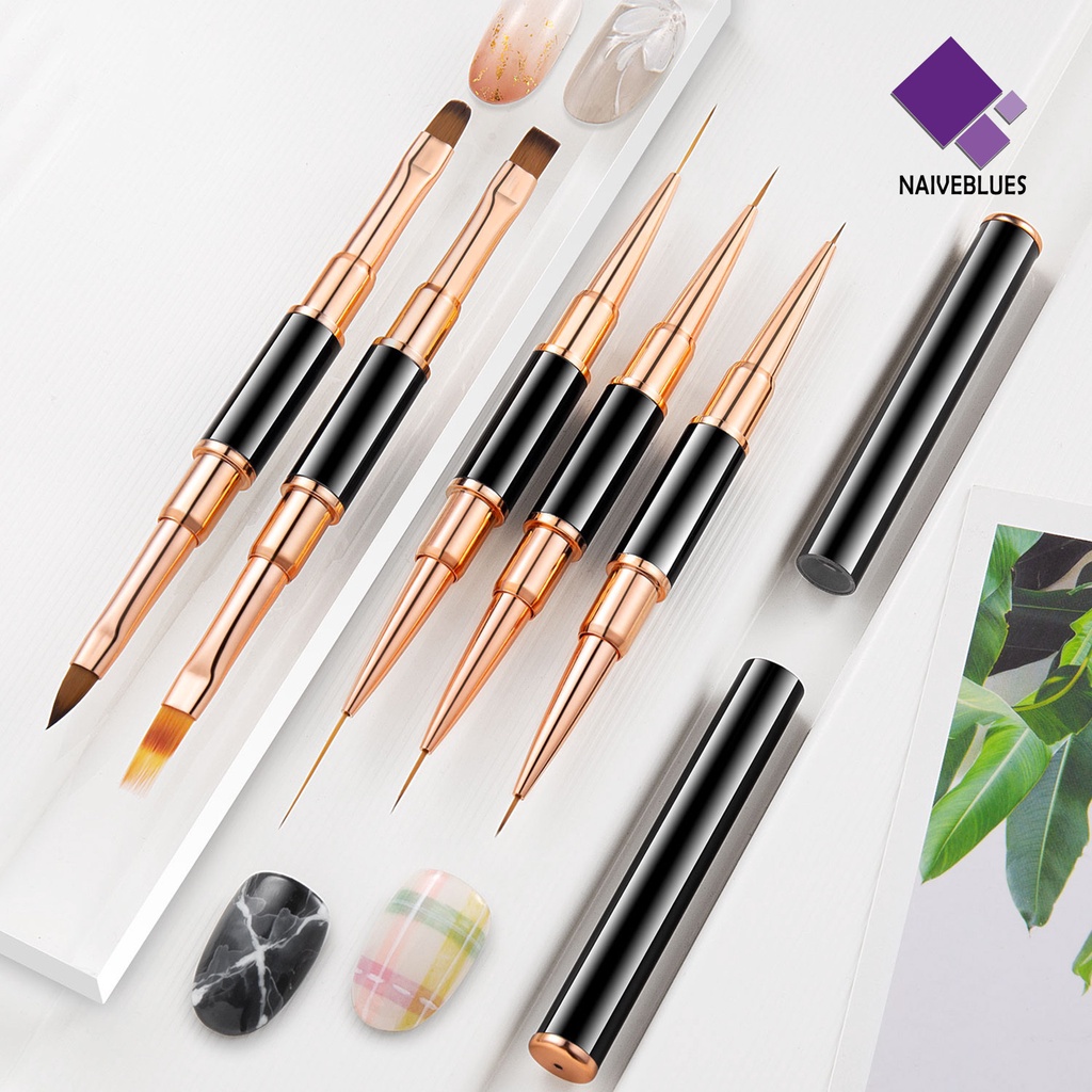 [naiveblues] 5pcs/set5.7.9 /9.11 /15.20Mm Nail Art Brushes Multi-Gaya Dual Head Nib DIY Nail Drawing Liner