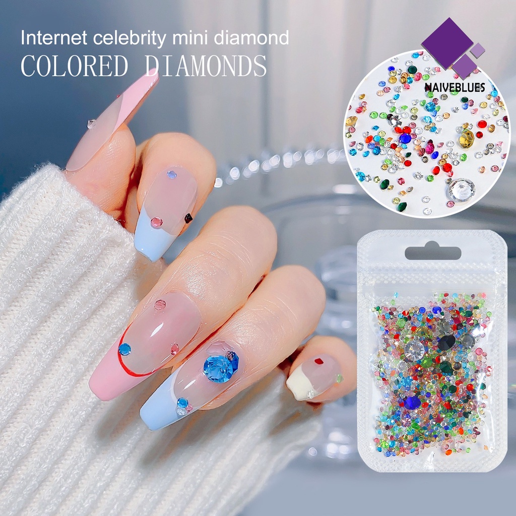 [naiveblues] 1tas Nail Art Berlian Imitasi Bersinar Glitter Berkilau Mempesona Efek Visual Dasar Runcing