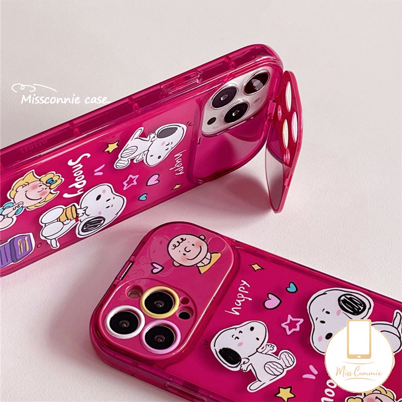 Rose Red Creative Flip Make Up Mirror Case Untuk Y15 Y20i Y12 Y20 Y12i Y11 Y20s Y1S Y17 Y91C Y11s Y20s G Y20G Y30G Y12S Y20A Y12A Kartun Lucu Snoopy Charlie Brown Shockproof Cover