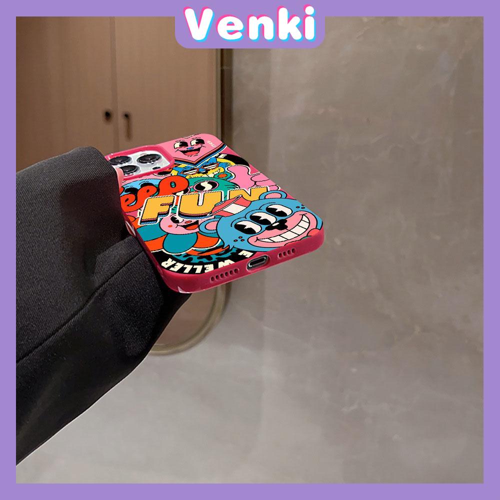 Venki - For Apple Phone Case Black Pink Glossy TPU Soft Shell Shockproof Protection Camera Cute Graffiti Compatible with iPhone14 13 Pro max 12 Pro Max 11 xr xs max 7Plus 8Plus