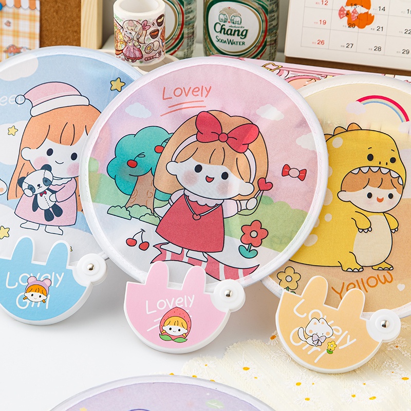 Kipas Angin Bulat Kecil Kartun Yang Dapat Dilipat Summer Day Portable Mini Hand Fan